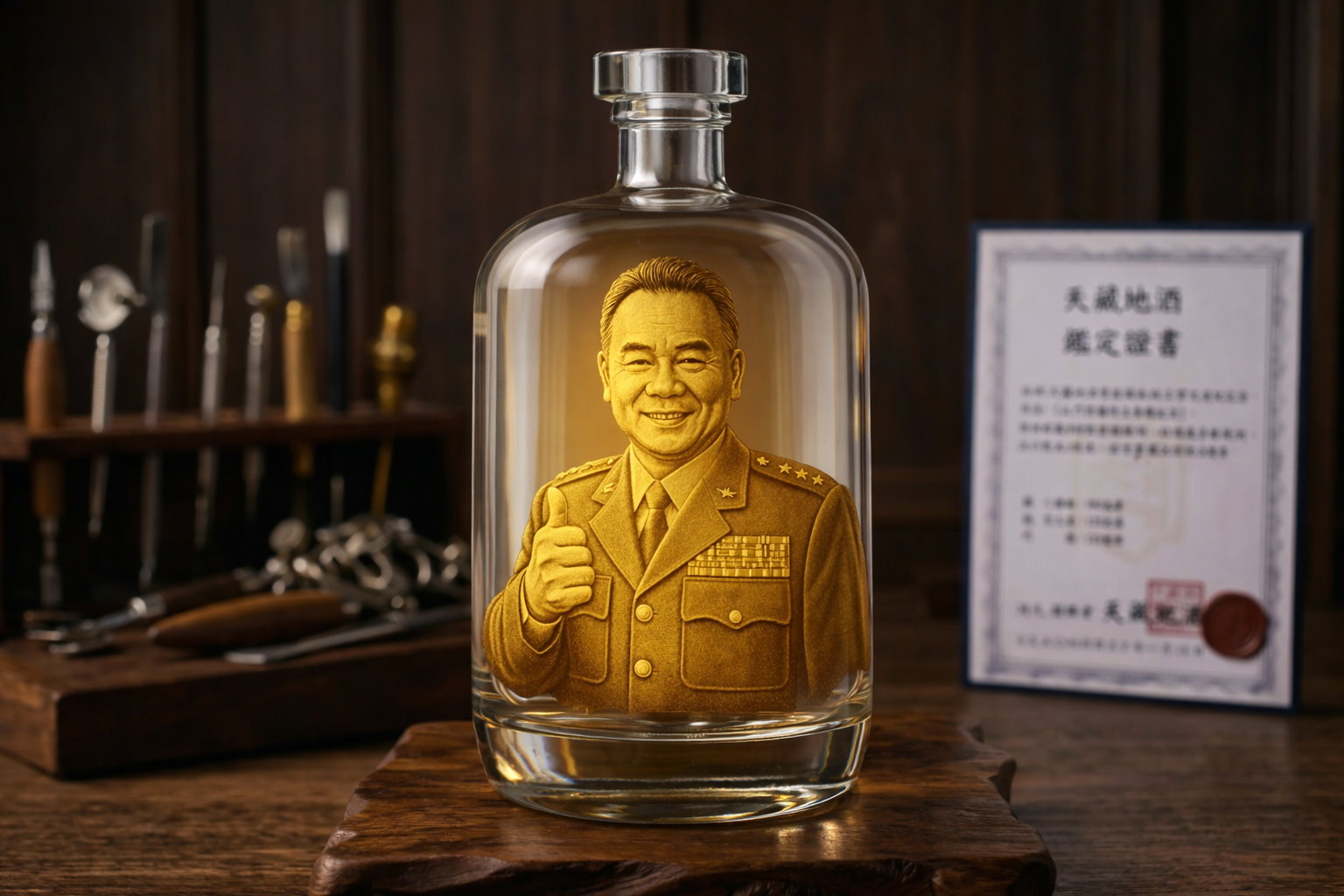 台中酒瓶雕刻相片作品展示,照片與文字整合雕刻