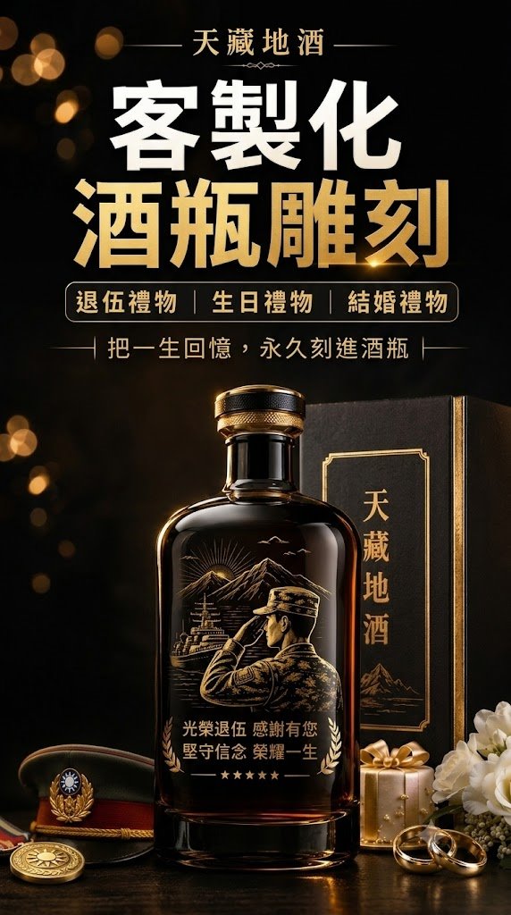 天藏地酒客製化軍旅退伍禮物酒瓶雕刻